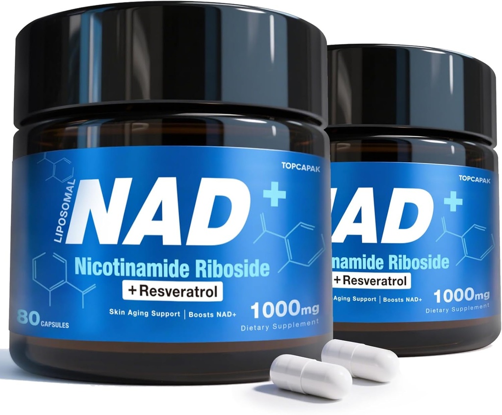 Suplement NAD - NAD Nikotynamid Riboside Resveratrol, Liposomal NAD + Suplement 1000mg dla kobiet i mężczyzn - Zdrowe starzenie, Energia mózgowa i komórkowa, Nie-GMO, Bez glutenu 160 Kapsułki