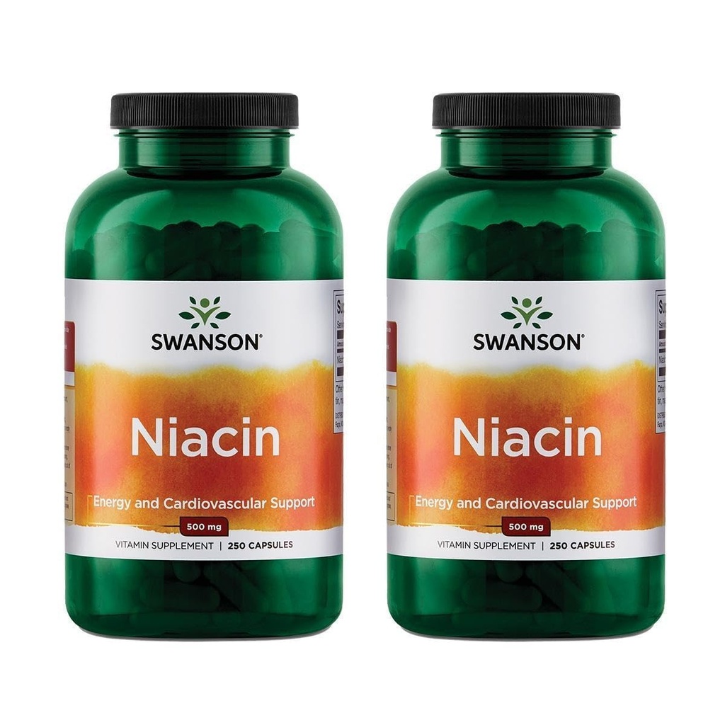 Swanson Niacin (B3) Cardio Health Support Carbohydrate Metabolizm 500 Miligramów 250 Kapsułek (2 opakowania)