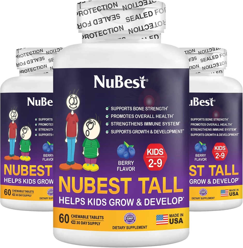 NuBest Tall Kids - Multivitamin & Minerals for Age 2 to 9 - Bone Strength & Immunity Support - Pomaga dzieciom, Toddlers Zdrowe - Kształty zwierząt - 180 Jagodowe tabletki do żucia 124; 3 Miesiące dostaw