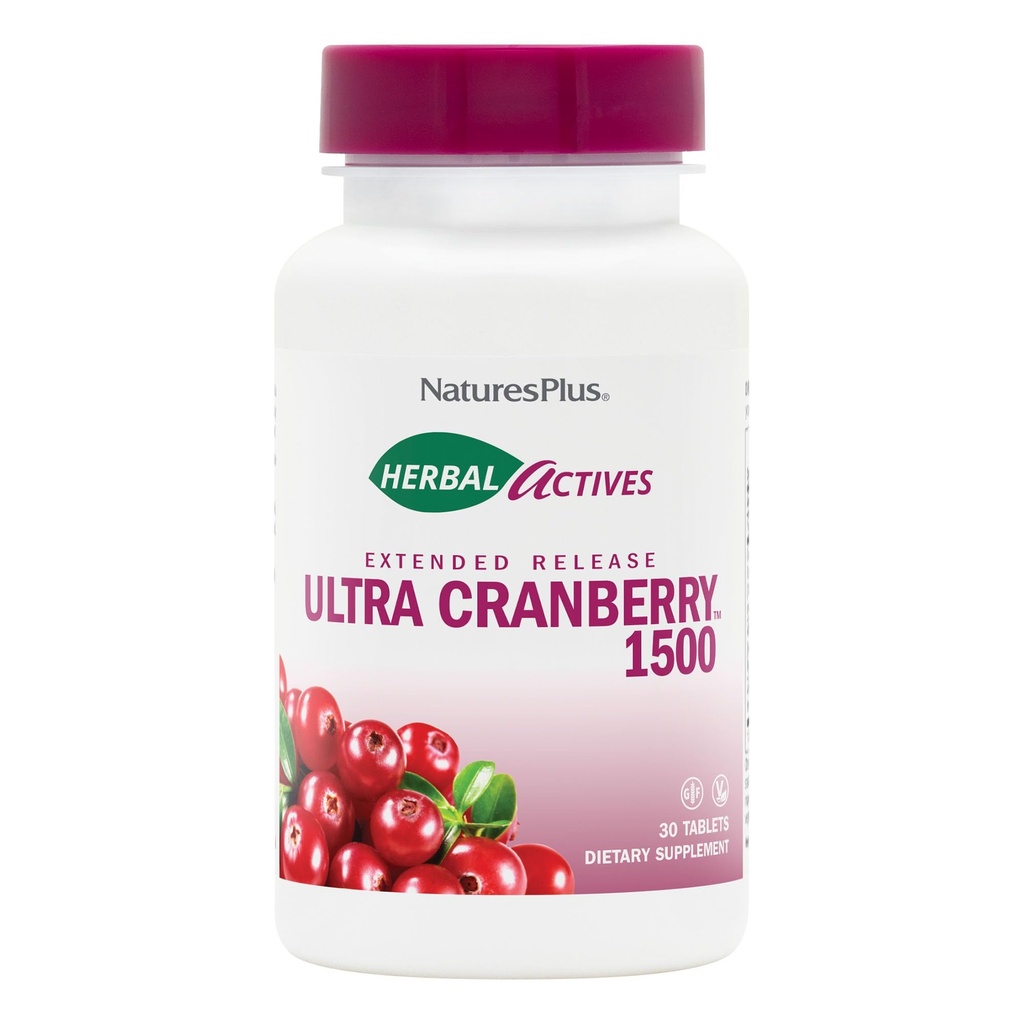 NaturesPlus Herbal Actives Ultra Cranberry 1500, 30 Tablets - Urynary Tract Support - wegetarianin, Gluten Free - 30 Servings