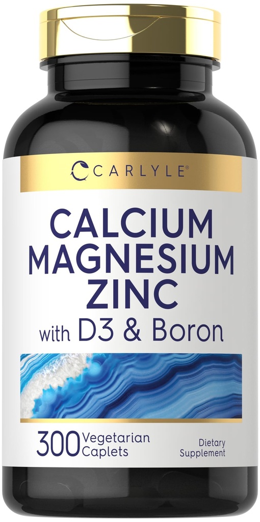 Carlyle Wapnia Magnezu Cynk D3 Bilans 124; 300 Kaplety 124; z Boron 124; Wegetarianin, Non-GMO & Gluten suplement wolny