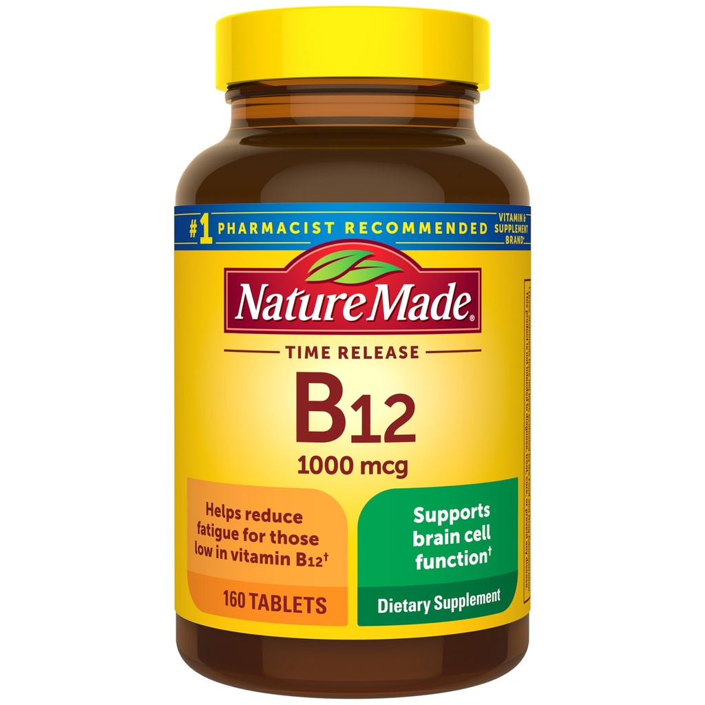 Nature Made Witamina B12 1000 µg, Suplement diety dla wsparcia metabolizmu energii, 160 Tabletów uwalniania czasu, 160 Day Supply