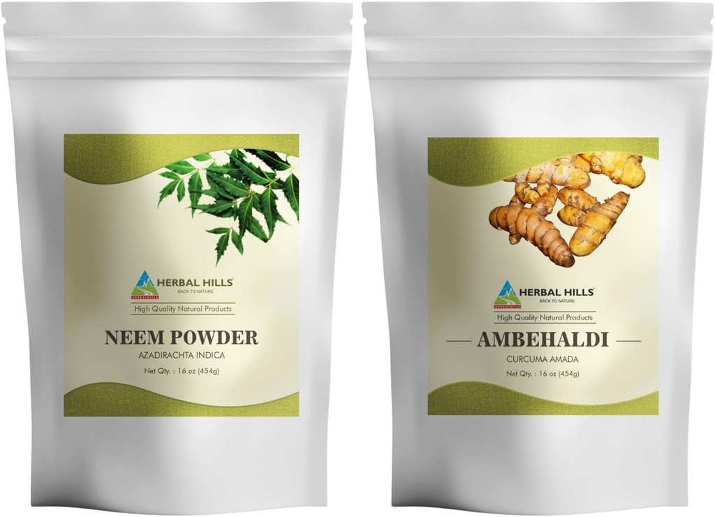 Neem Liść proszek i Ambehaldi Turmeric proszek 16 Oz Opakowanie 2 Combo