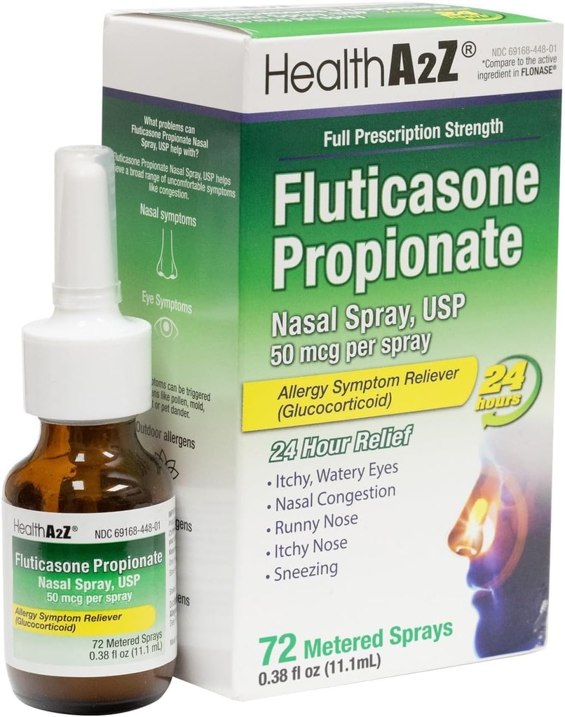 HealthA2Z ® Fluticasone Propionian Nasal Spray 124; 50 µg na spray 124; 24 Hour Allergy Relief 124; 72 Sprays Dreams 124; 0,38 fl Oz. (11,1 ml) 124; Nasal Decongestant 124; Non- Drowsy Relief 124; Alergia Relief Spray