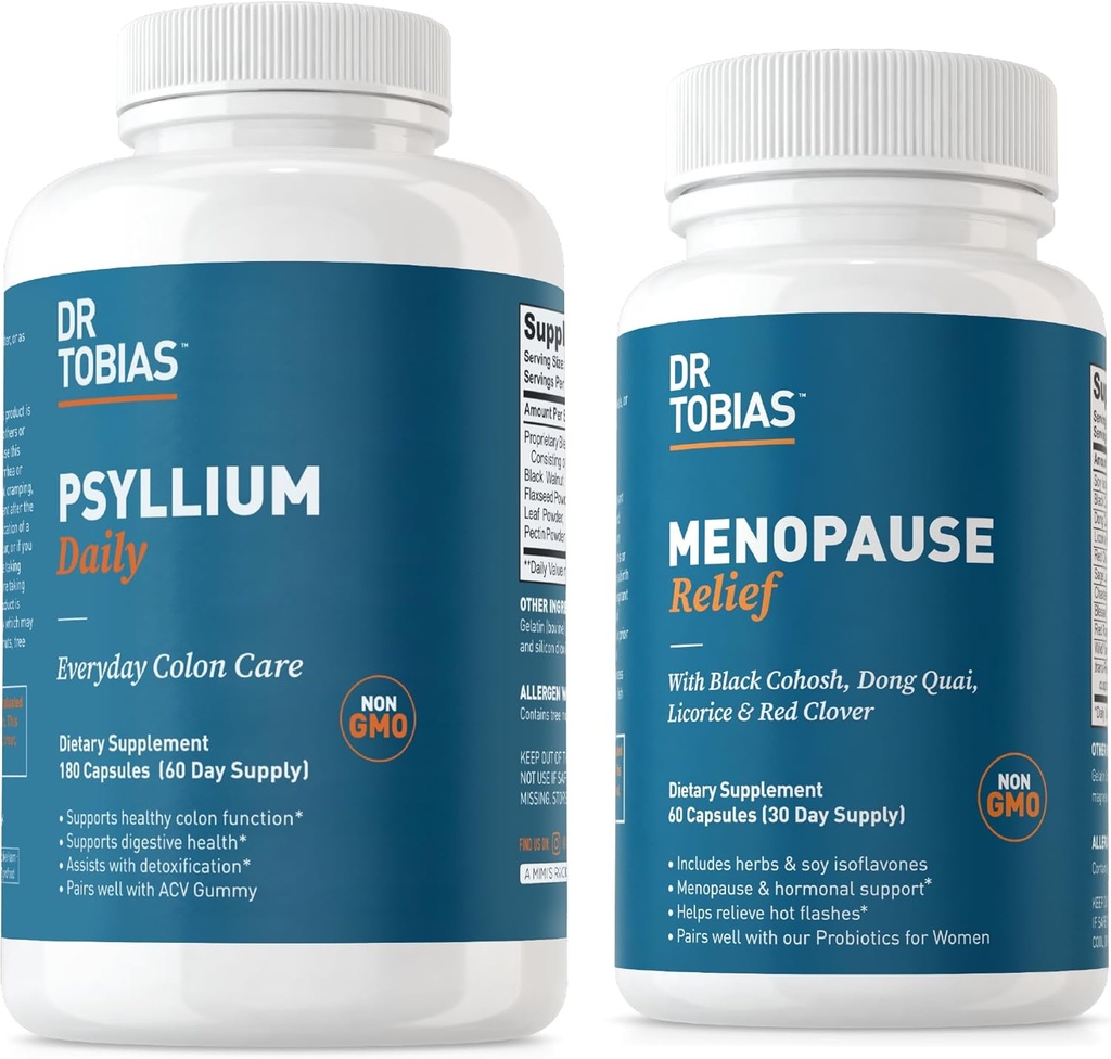 Dr. Tobias Menopauza Relief i Psyllium Daily - Wspiera Hormonal Balance and Digestive Health, Non-GMO