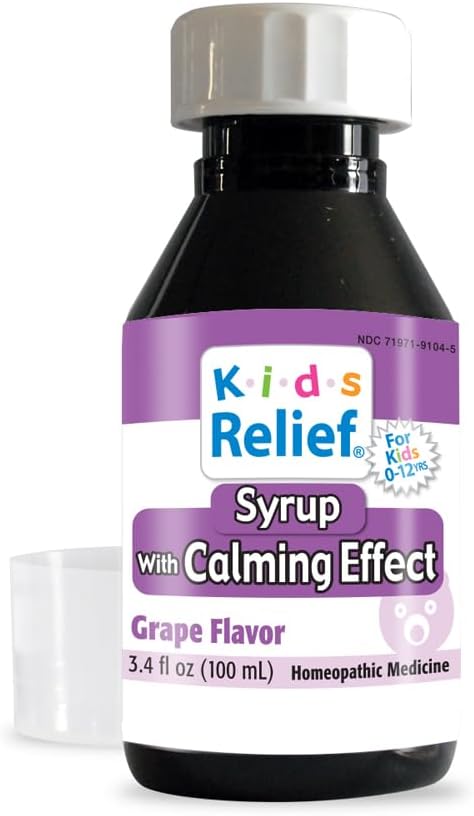 Dzieci Relief Syrop z efektem uspokajania, dla dzieci 0- 12 lat, Grape Flavor, Gluten i Dye Free, No Added Sugar, 3.4 oz