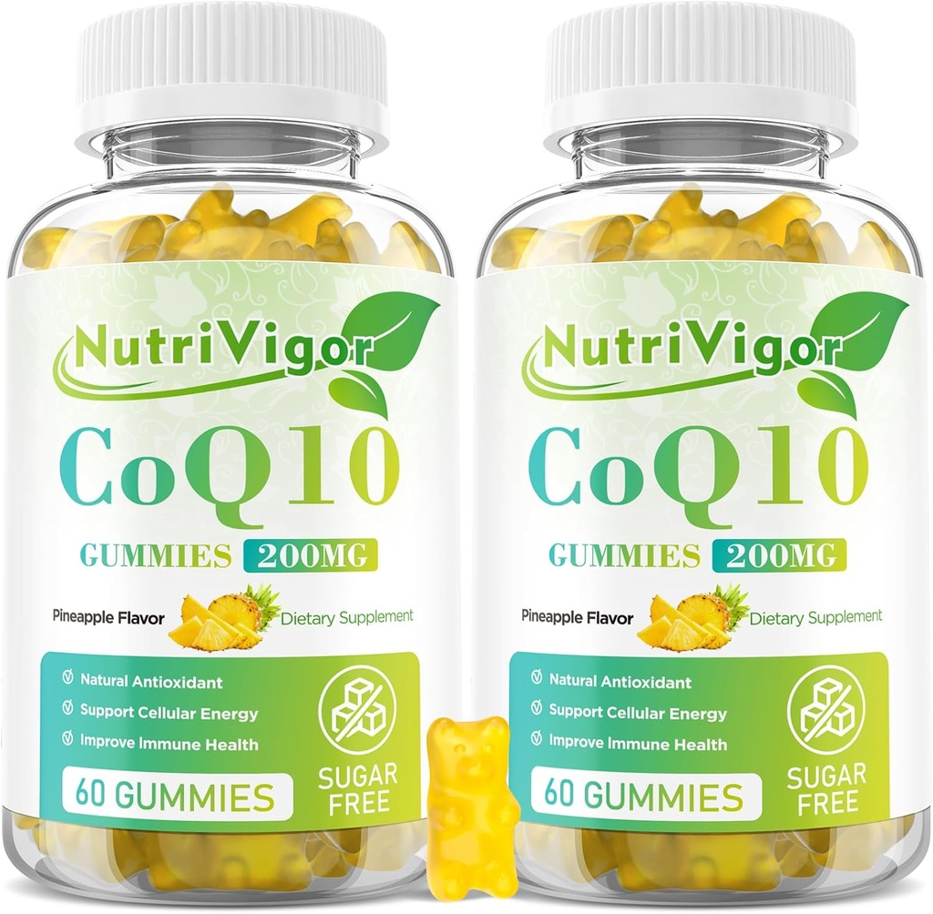 CoQ10 Gumiaki, Coenzym Q10 Suplement 200 mg, Wysoka Absorpcja CoQ10 Suplement dla Energii komórkowej i zdrowia immunologicznego, Wegan, Bez glutenu, Smak ananasowy, 120 Liczba