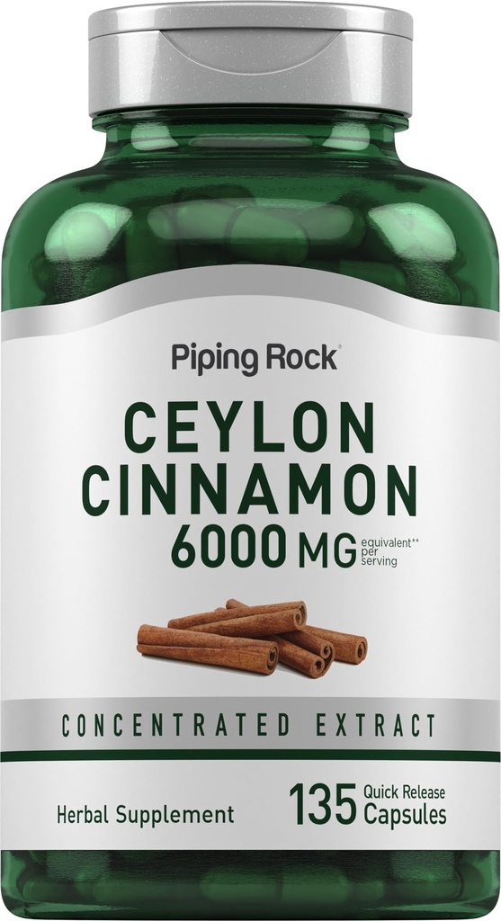 Piping Rock Ceylon Cynamon Kapsułki 6000mg 124; 135 Hrabia 124; Skoncentrowane Herbal Extract Supplement Supplement 124; dla mężczyzn i kobiet 124; Non-GMO, Gluten Free