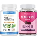 Menopauza Wsparcie Gummies Plus 200mg suplement DIM dla poprawy równowagi estrogenowej dla kobiet 124; Gluten wegetariański wolny hormon równowagi Gummies (30 Słupki) & Kapsułki diindolilometan (120 Słupki)
