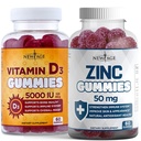Nowy wiek Immune Defense Combo - 2 Pack - Witamina D3 Gummies 5000 j.m. 125µg & Wysoka moc Gummies cynku, Immune Booster 120 Count