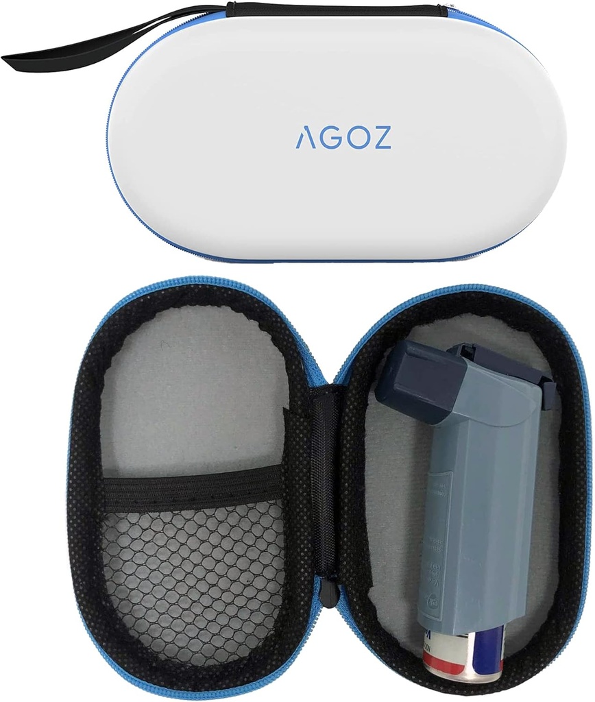 AGOZ Astma Inhaler Lekarska torba podróżna dla dzieci i dorosłych - Okładka ochronna na uchwyt do pouch z zamkiem błyskawicznym i paskiem na nadgarstek (biały)