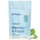 Neuro Memory & Focus Gum - Guma nootropowa z witaminą B12, Witaminą B6, ekstraktem L- Theanine & Ginseng - Naturalny suplement wsparcia mózgu - Wegan, Kofeina & Cukier Free Chews - Peppermint, 90
