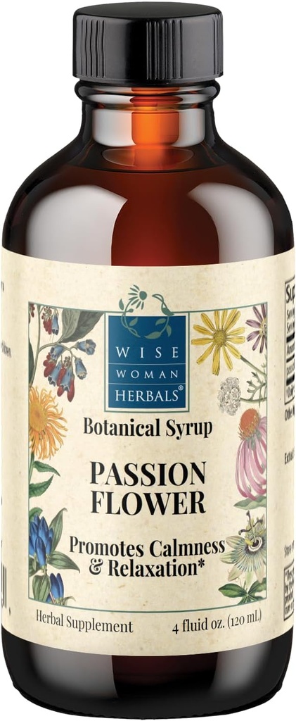 Wise Woman Herbals Passionflower Botanical Syrop (dawniej) Solid Extract 4: 1, Alkohol-Free Extra Siła, Ziołowe Relaxation & Sen Aid, Łagodzi Napięcie i Lęk, Wspiera spokój Mood Balance & Resteful Sleep, Pure Non-GMO, 4 Fl Oz