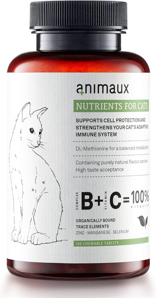 animaux - składniki odżywcze dla kotów, All- Natural Cat Vitamins, Cat Essentials do wzmocnienia układu immunologicznego i Natural Cell Protection, Zdrowa skóra & Shiny Coat, 120 Tabletki do żucia, 120 Days Supply