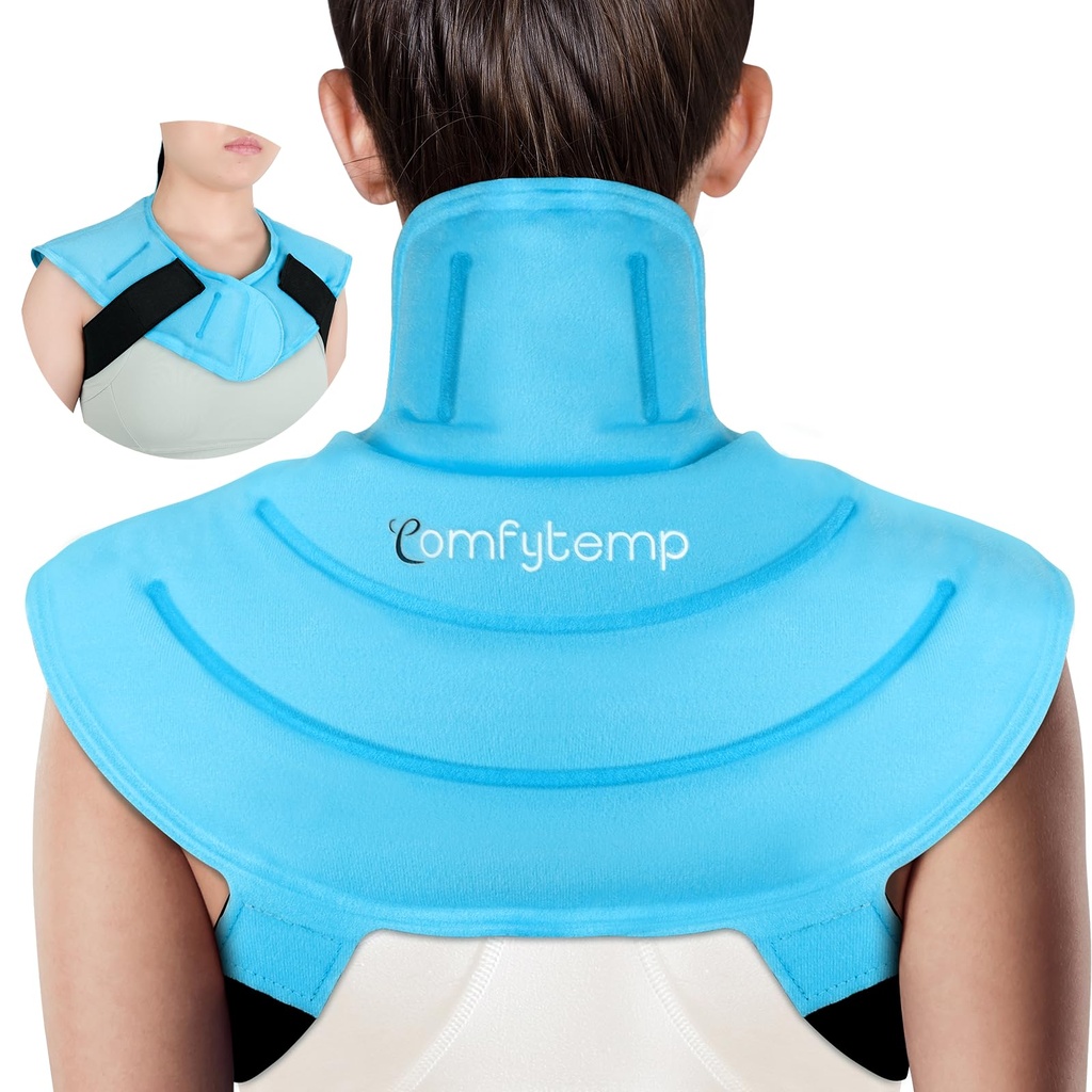 Komfortowy Ice Pack for Neck Shoulders Relief Pain with Straps, wielokrotnego użytku żel Shoulder Ice Pack Wrap, Cold Compression Physical Therapy Recovery for Upper Back, Urazy szyjne (S)