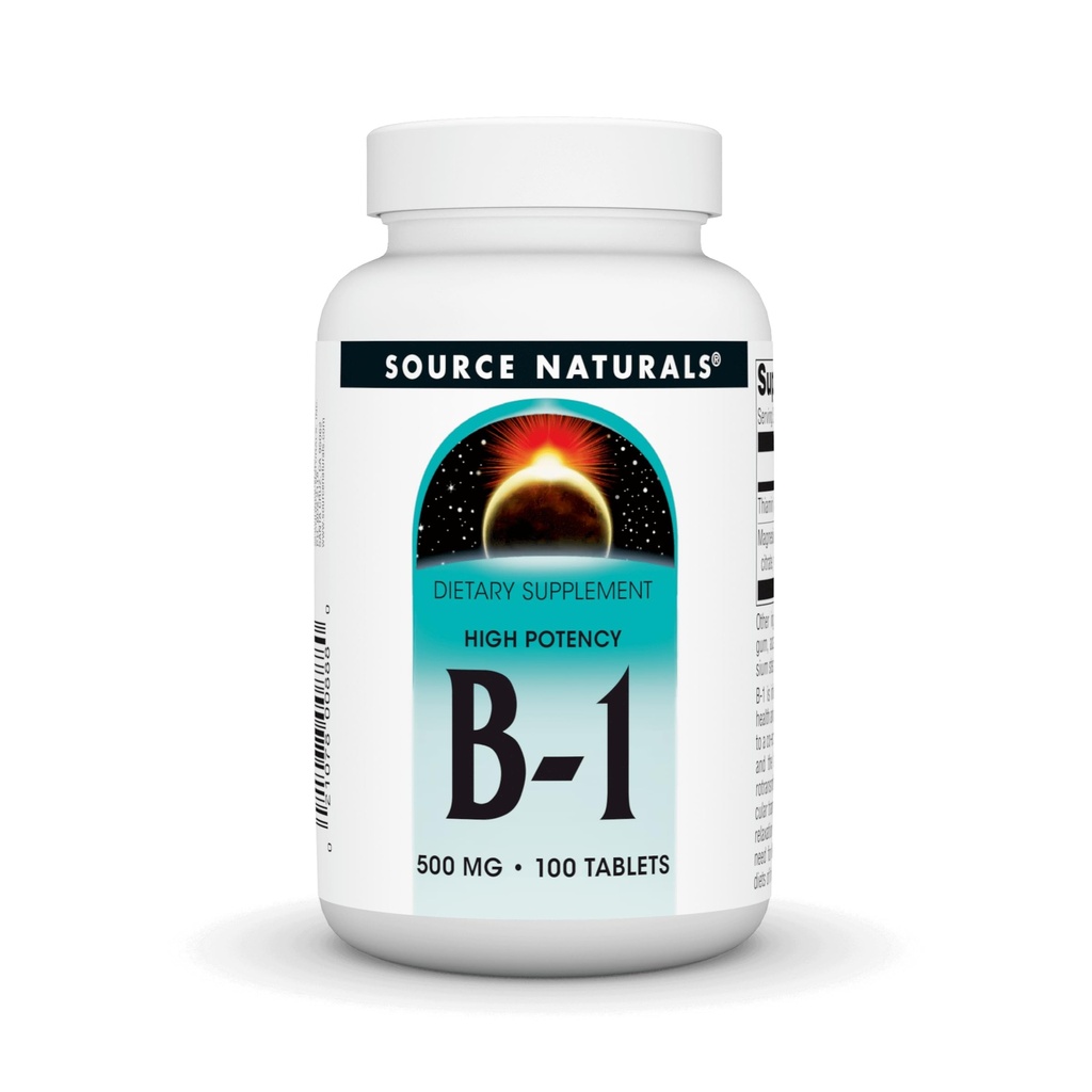 Źródło Naturals Witamina B-1 Tiamin 500 mg Wysoka moc, 100% Czystość - 100 Tabletki