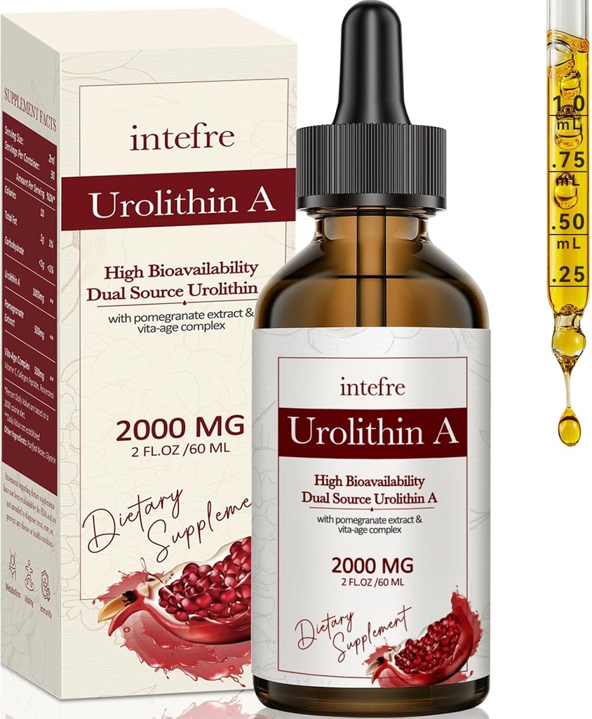 Urolityna A płynne krople 2000mg, Urolityna A Suplement z ekstraktem z granatu, Vita- Age Complex, Wspiera zdrowe starzenia i naprawy komórek, 60ml