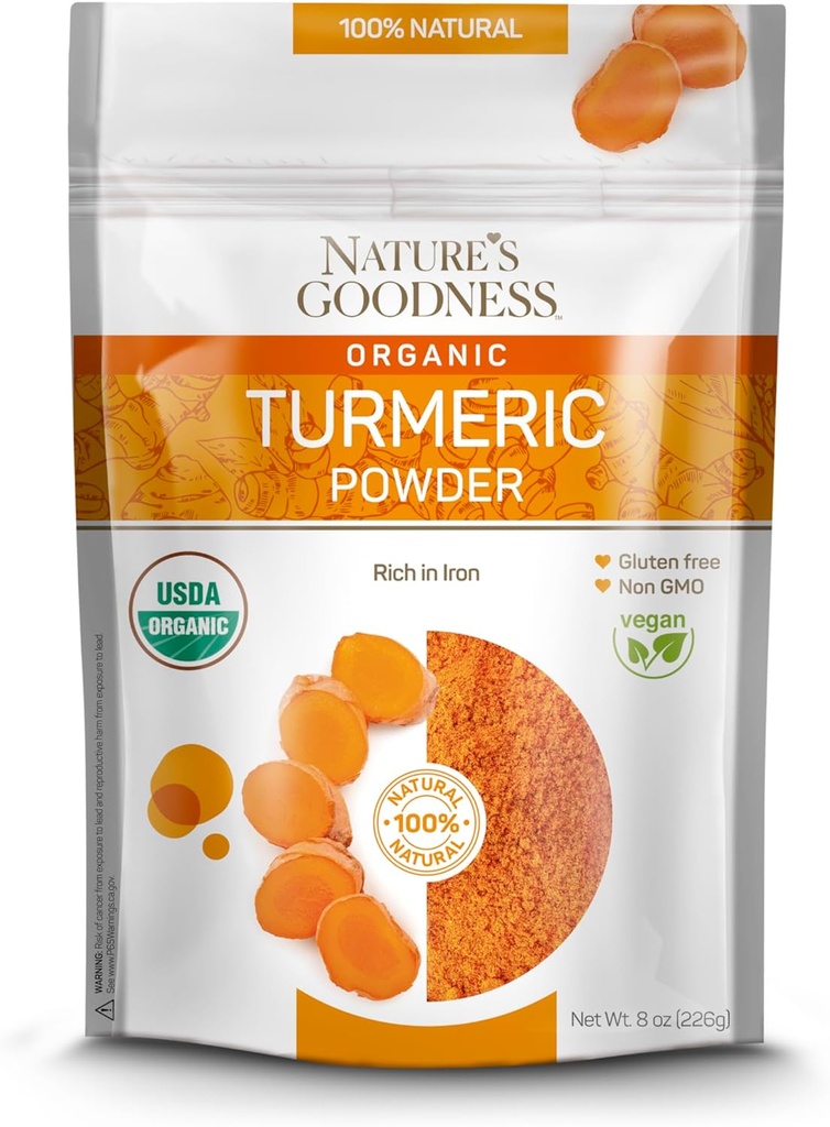 Goodness 's Goodness Organic Turmeric Powder Building 124; Pure Ground Curcuma Korzeń Spice 124; Raw Vegan Turmeric Curcumin Seroning bogaty w witaminy i naturalne przeciwutleniacze 124; Non-GMO Gluten- Free 8 oz