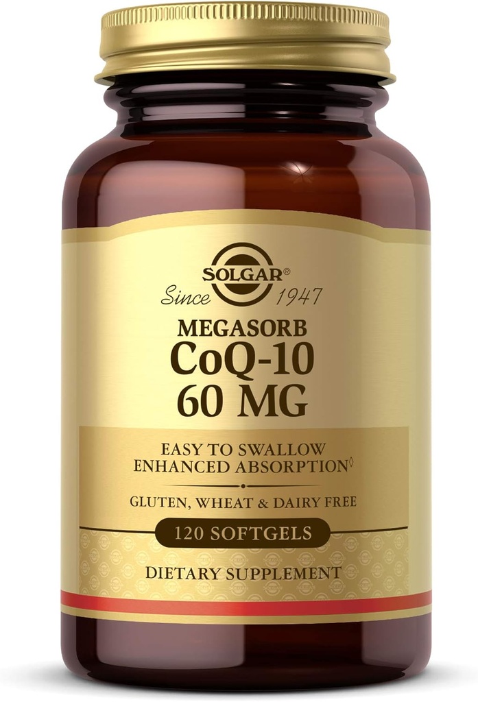Solgar Megasorb CoQ- 10 60 mg, 120 Softgels - Wspiera Heart & Brain Health - Coenzym Q10 Suplement - Enhanced Absorption, Easy to Swallow - Gluten Free, Dairy Free - 120 Servings