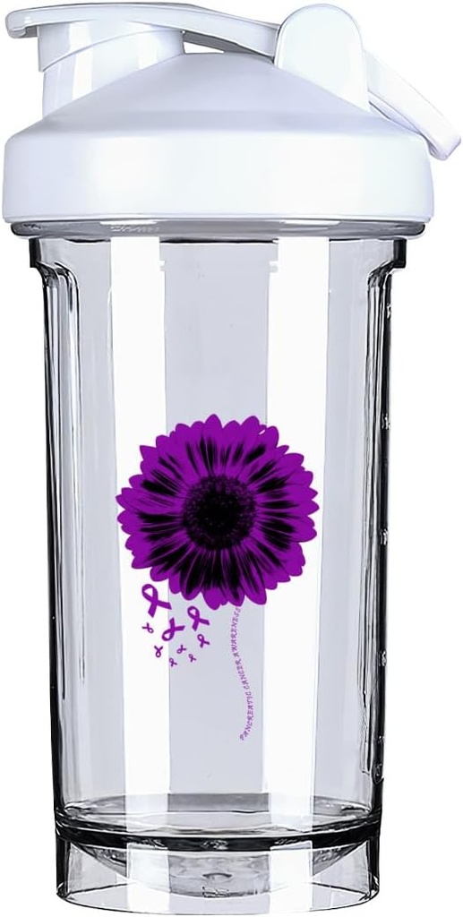 Świadomość raka trzustki 18 Ounce Shaker Butelka Drink Mikser Leak- odporne przed treningiem Proteiny shakes posiłek wymiany Butelki 500ML / 18 Oz Biały & -1