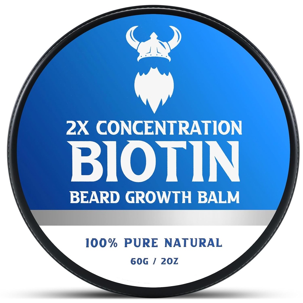 Biotin Beard Balm dla mężczyzn i kondycjonowanie Beard Wax - Wykonane z Castor Oil naturalne i organiczne składniki - Hydrates & Tickens Facial Hair Growth - 2 unce Tin