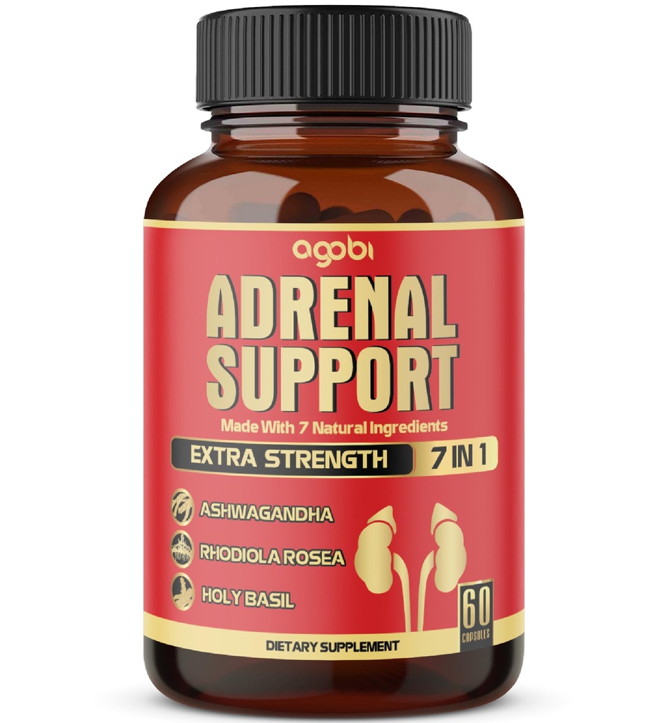 agobi 7in1 Suplement wsparcia nadnerczy - ekwiwalent skoncentrowanego Ashwagandha, Panax Ginseng, Rhodiola Rosea & More - 60 Kapsułki 2 Miesiąc dla równowagi ciała
