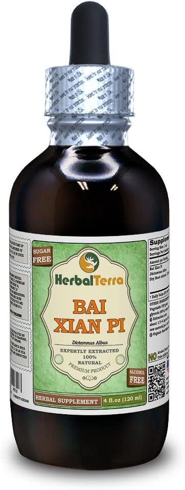 Bai Xian Pi (Dictamnus Albus) Glycerite, Suszony Korzeń bez alkoholu w płynie ekstrakt (Nazwa marki: HerbalTerra, Proudly Made in USA) 4 fl.oz (120 ml)