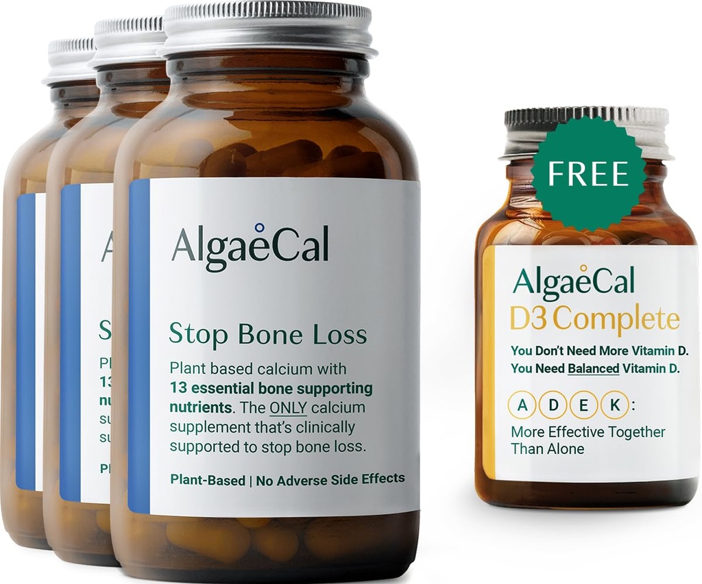 ALGAECAL Vitality Bundle - Free 4- in-1 Witamina D3 Kompletny i Plant- Based Wapń z 13 Minerały Bone- Wsparcie, Klinicznie pokazany, aby zatrzymać utratę kości, Immune & Whole Body Wellness
