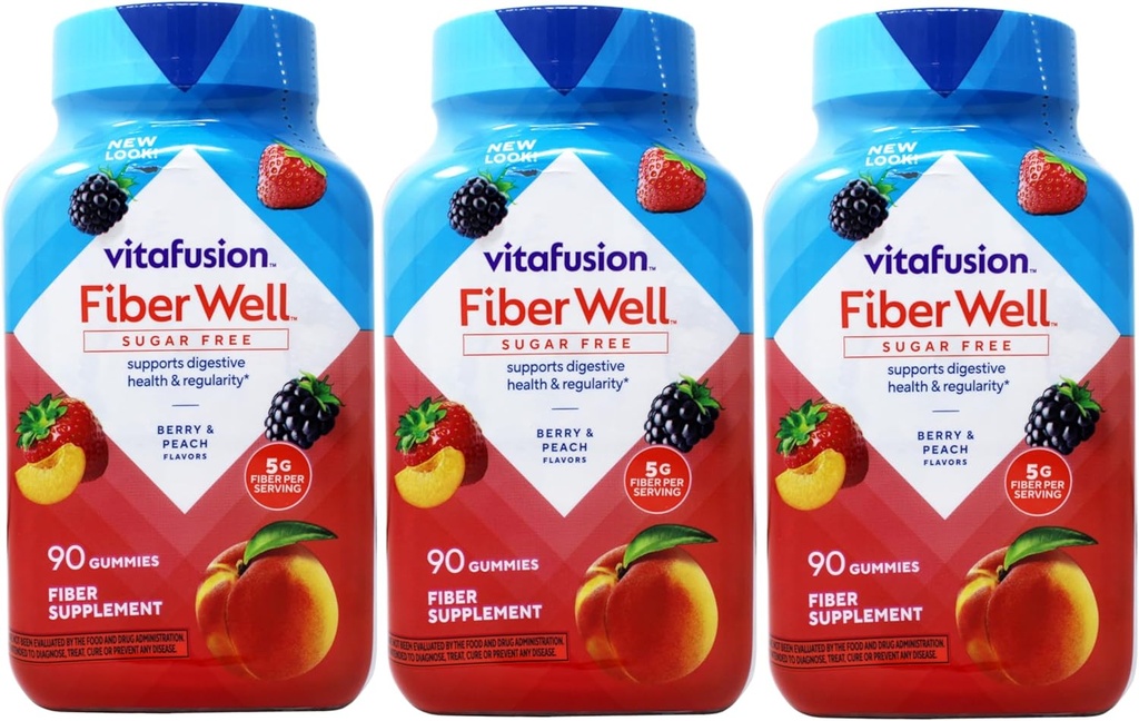 VitaFusion, Fiber Well Gummies, Fiber Supplement, Assorted Flavors - 90 gummies, Pack of 3