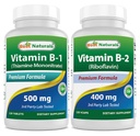 Najlepsi naturalni Witamina B1 jako Mononitrat tiaminy 500 mg i Witamina B2 (Riboflavin) 400mg