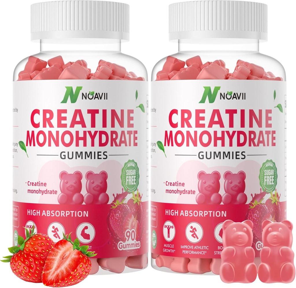Jednowodzian Gummie kreatynowe 5000mg dla mężczyzn i kobiet, Jednowodzian do żucia Gummies kreatynowe dla mięśni, Budowanie mięśni, Energy Boost, Pre- Workout Supplement- 180 Gummies truskawkowe