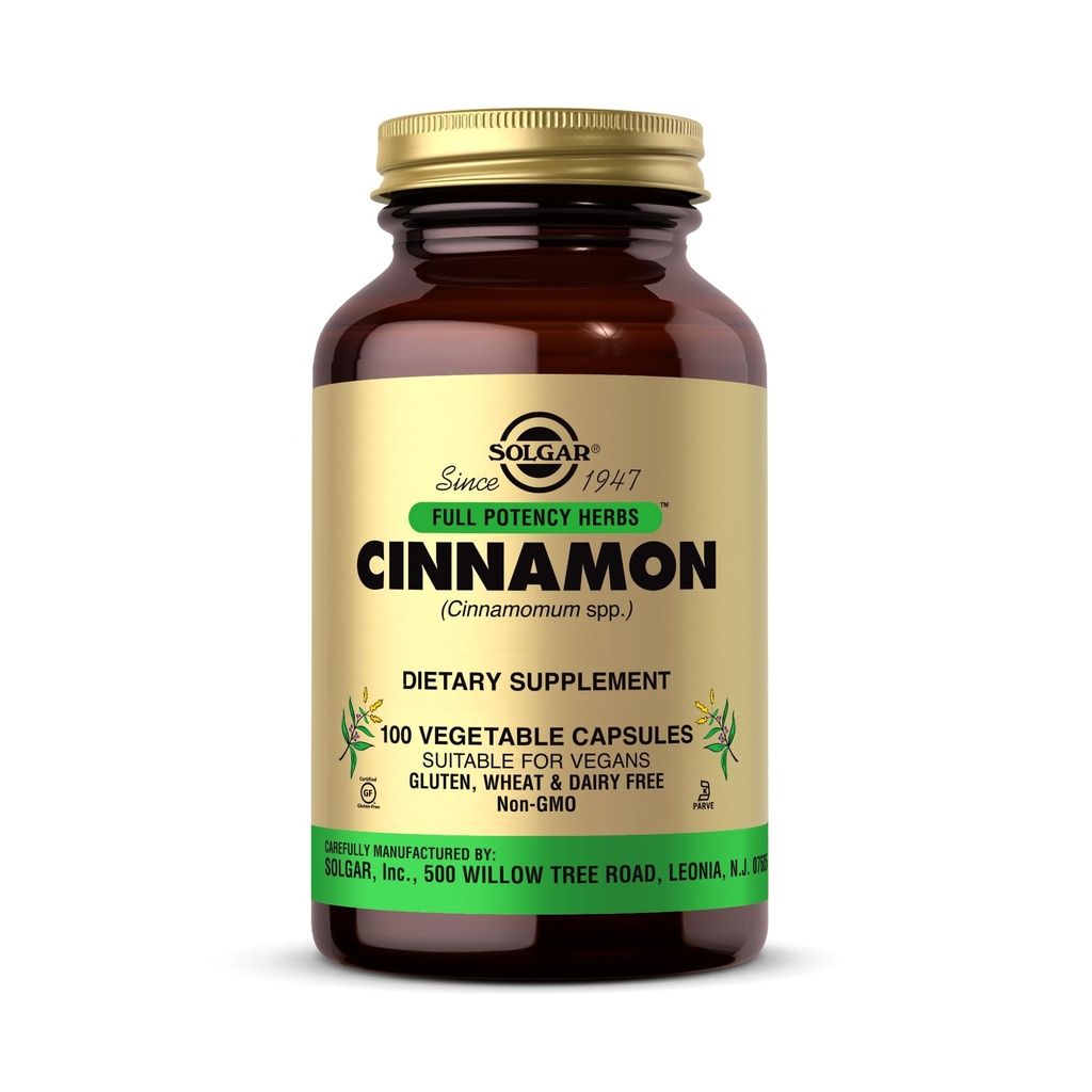 Solgar Cynamon - 100 Kapsułki warzywne - Full Potency (FP) - Non-GMO, Wegan, Gluten Free, Mleczarnia Free, Kosher - 100 Sług