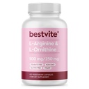 BESTVITE L- Arginina L- Ornityna 500- 250 (120 Kapsułki wegetariańskie) - Brak stearynianów - Brak Fillerów - Wegan - Nie GMO - Bez glutenu - Brak krzemianu wapnia