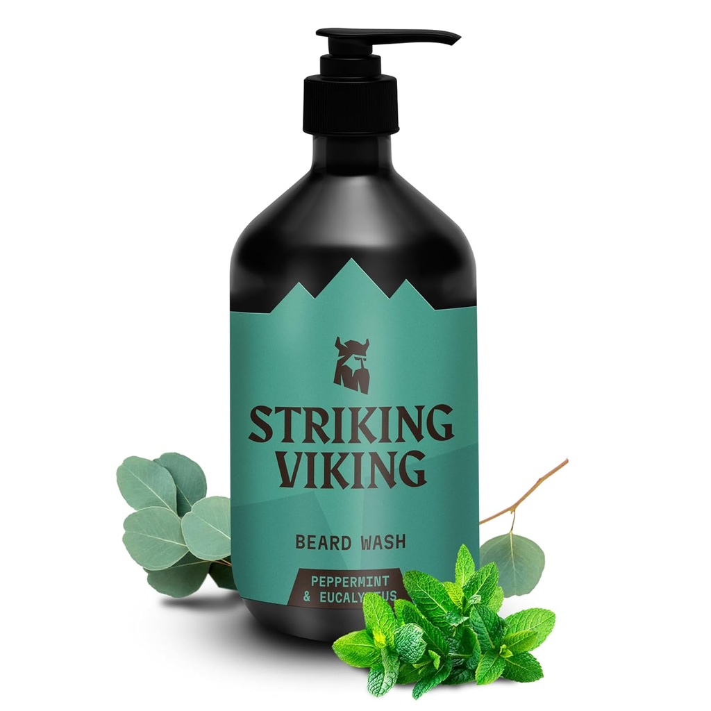 Striking Viking Beard Wash (17 oz) Z naturalną miętą i eukaliptusem Scent - Paraben & Sulfate- Free Deep Cleansing Szampon Dla pielęgnacji brody