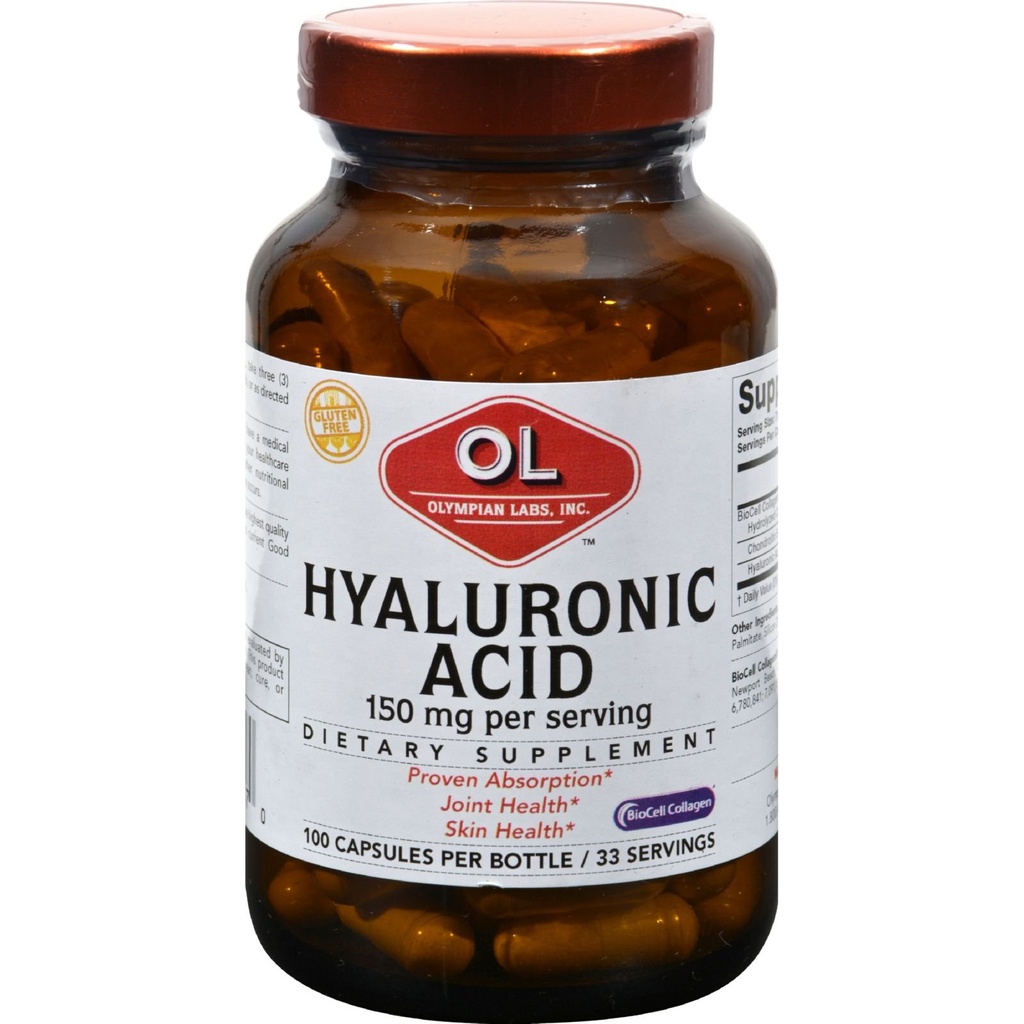 Olympian Labs Hialuronic Acid 150mg Acid 124; 99 Kapsułki Acid 124; Wsparcie zdrowej tkanki wiązanej i połączeń - Promowanie młodzieńczej zdrowej skóry