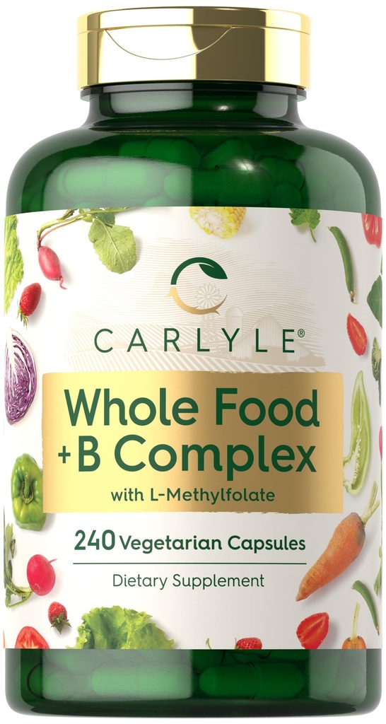 Carlyle Witamina B Kompleks Whole Foods Mieszanka 124; 240 Kapsułki 124; z B1, B2, B6, B12, Biotin, Niacyna, i Metylfolan 124; Wegetarian, Non-GMO & Gluten