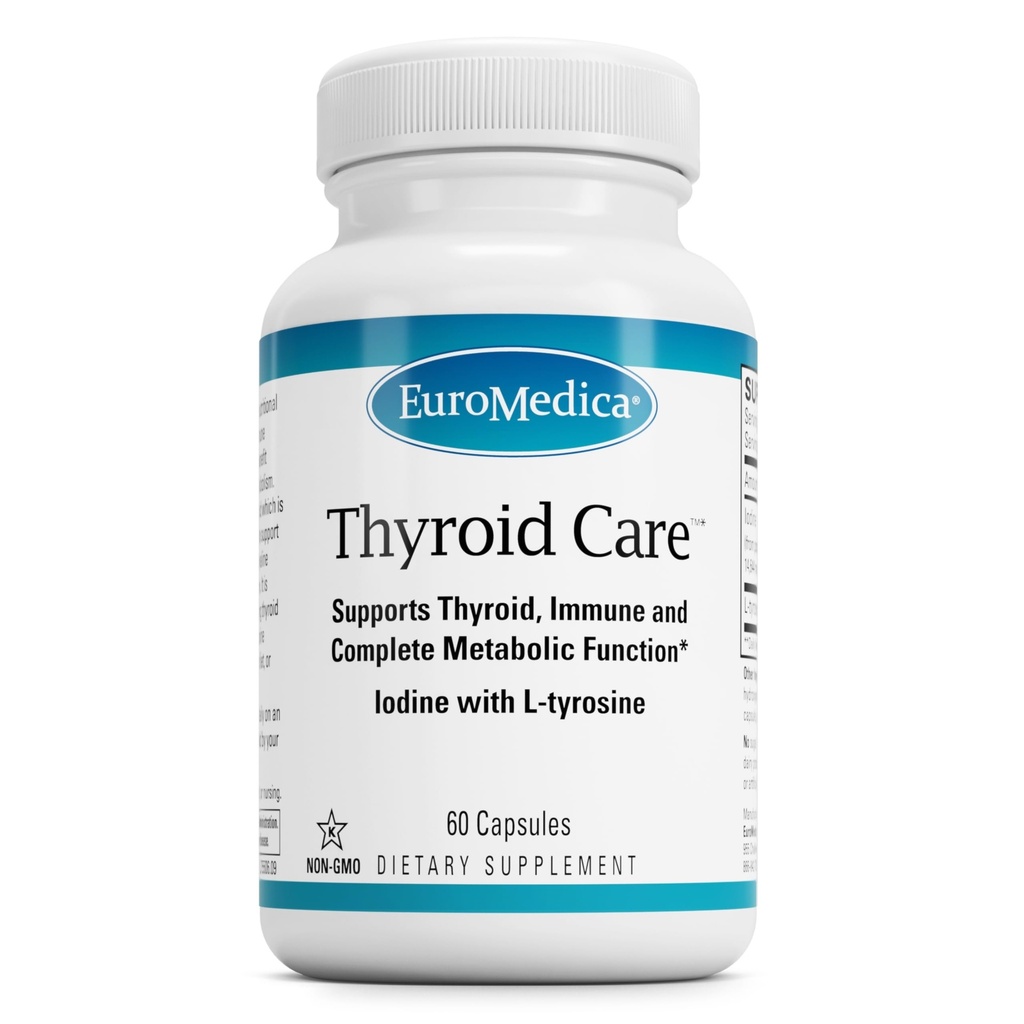 EuroMedica Thyroid Care - Immune Health & Energy Support Formula - Suplement odżywczy z jodu do wsparcia zdrowia tarczycy - Suplement Wellness z L- Tyrozyną - 60 Kapsułki