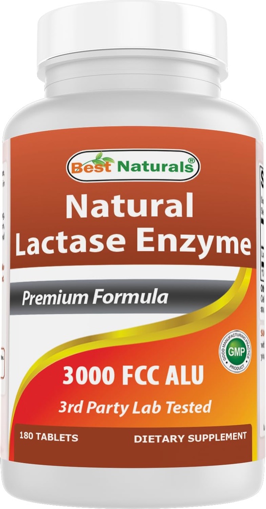 Best Naturals Szybkie działanie Lactase Enzyme Tablet, 3000 Fcc Alu, 180 Count (859375002900)