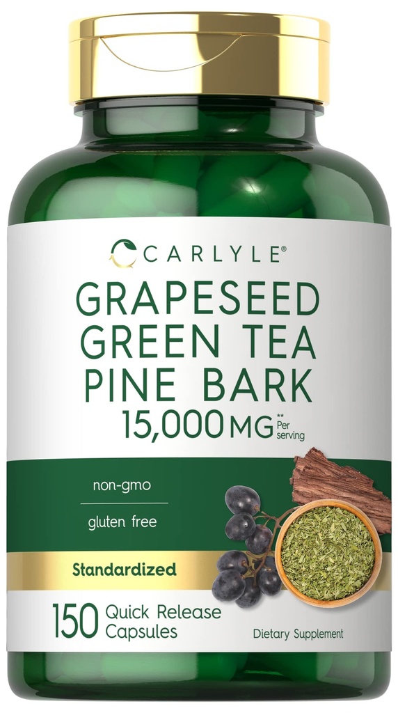 Carlyle Grapeseed, Green Tea, Pine Bark, 124; 15,000mg, 124; 150 kapsułek, 124; Non- GMO i Gluten suplement wolny
