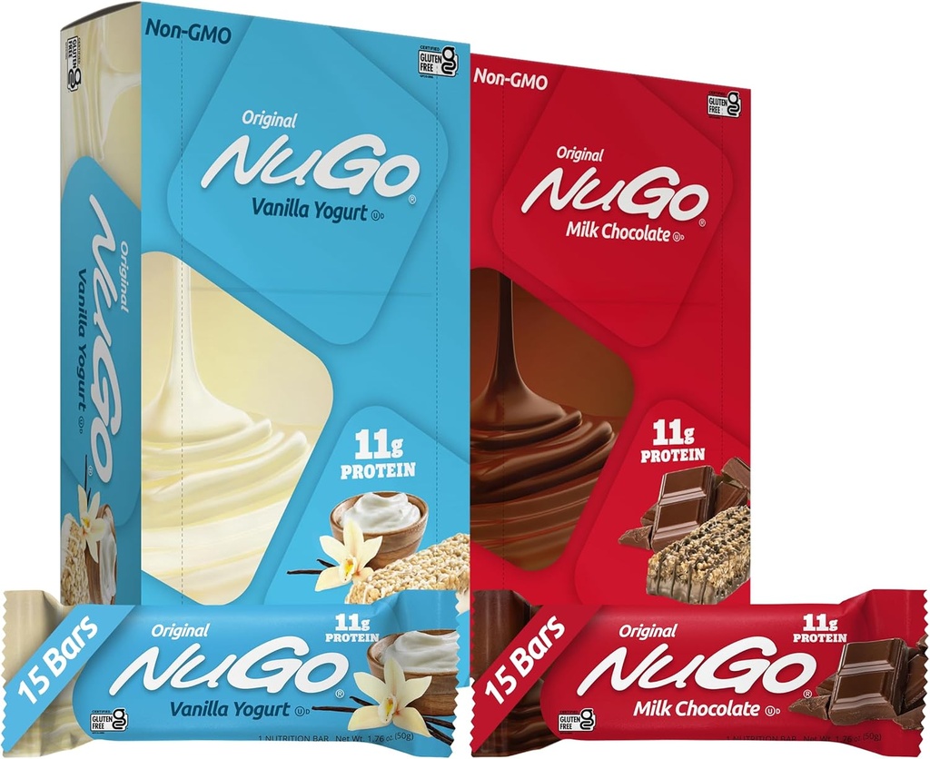 NuGo Original Variety, Vanilla Jogurt 15 barów i czekolady 15 barów, 11g Protein, Gluten Free, 30 Count
