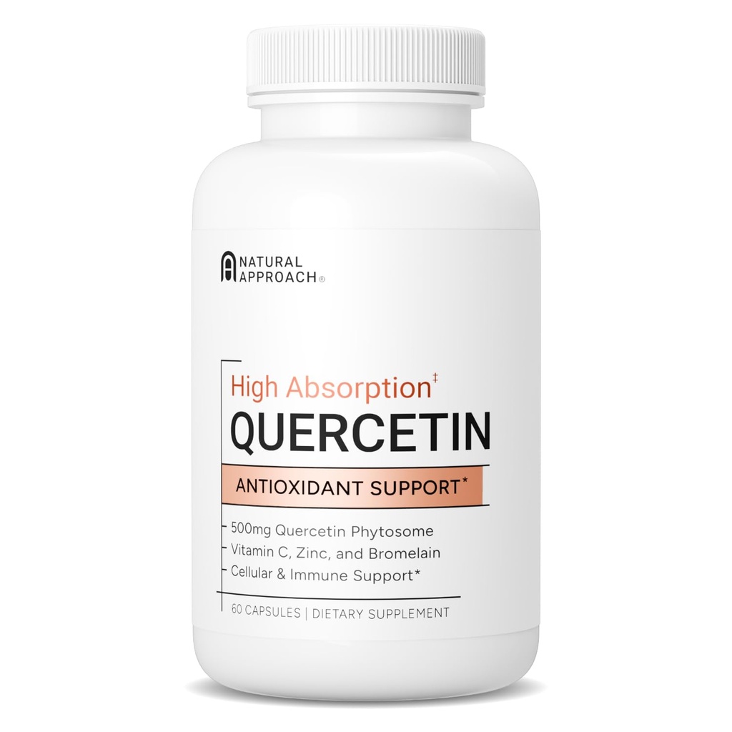 Wysoka absorpcja Quercetin z bromelainą, witaminą C i cynkiem - 500mg Quercetin Phytosome - 50x Większa absorpcja - Wspiera funkcje immunologiczne i zdrowie komórkowe - USA Suplement produkowany - 60 Kapsułki