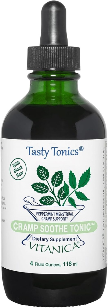Vitanica Cramp Soothe Tonic, Dr Spreparowane Menstrual Cramp Support, z Black Haw Bark, Valerian Root, Ginger Root i Garrya Herb, Alkohol Free, Wegan, 4 Ounce- Pro Logo