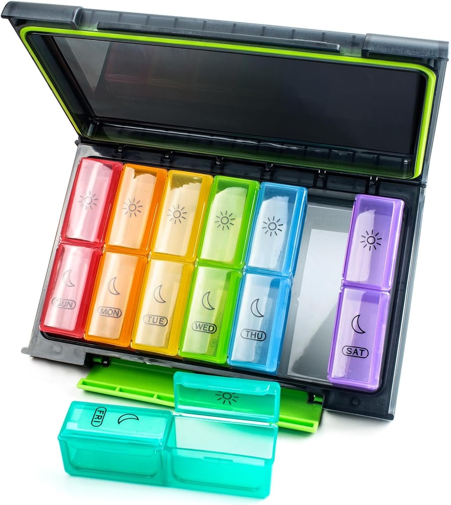 Cotygodniowy Pill Organizator 2 razy dziennie, Moisture- Dowód 7 dzień Pill Case, Duży Pill Box Przenośne do podróży z usuwalnych indywidualnych pojemników do przechowywania witamin, suplementów i leków