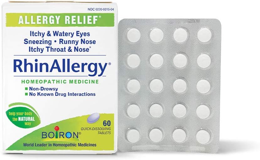 Boiron Rhineallergy Tablets for Relief from Alergy Symptom of Sneezing, Runny Nose, and Itchy Eyes or Throat - 60 Count