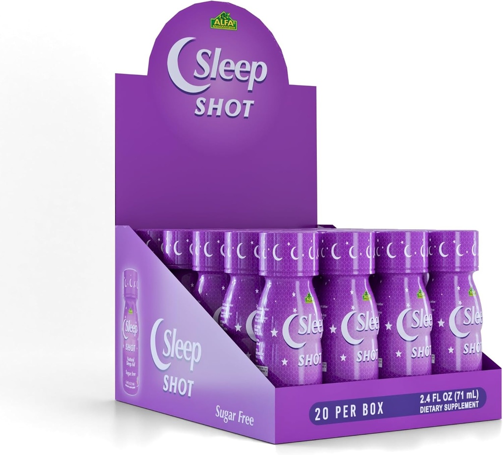 Sleep Shot by Alfa Vitamins - Zawiera 10 MG Melatoniny, Witamina B6, L- Theanine for Healthy Sleep & Night Time Rutyne- 2, 5 oz Butelka - 20 Pack