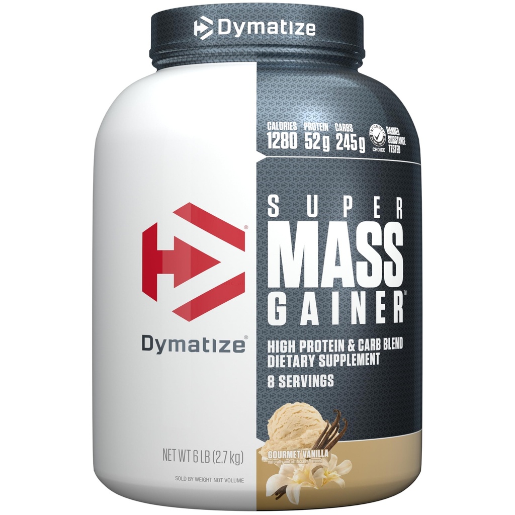 Dymatyzacja Super Mass Gainer Protein Powder, Gourmet Vanilla, 52g Białko, 1g Kreatyna, 1280 Kalorie, 10.7g BCAA, 245g Węglowodory, Zawiera białko serwatki Proszek, Izolat i Kazeina (8 Słupki)