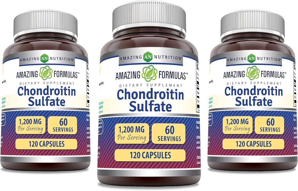 Niesamowite wzory Chondroitin siarczan 1200 mg na suplement serwowy 124; kapsułki 124; nieGMO 124; gluten wolny 124; Made in USA (120 Count, 3 Pack)