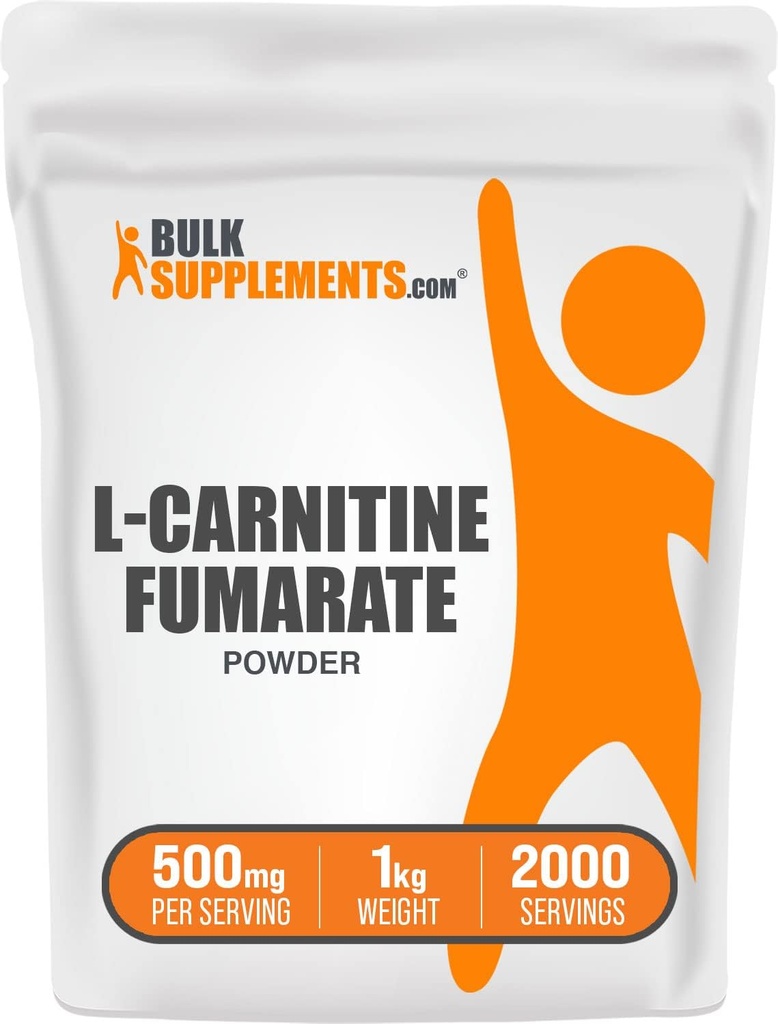 BulkSupplements.com L- Karnityna Fumaran Proszek - Suplement karnityny, Żywienie sportowe, L- Karnityna 500mg - Gluten Free, 500 mg na jedną porcję, Gluten Free, 1 kg (2,2 kg) (Opakowanie 1)