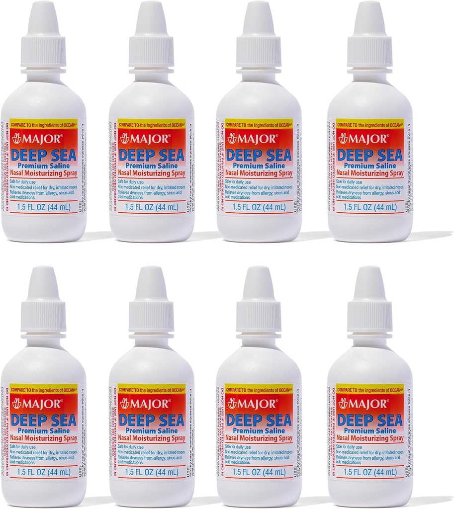 MAJOR Deep Sea Premium Saline - Nasal Moisturizing Spray for Dryness and Irritation Relief - Sodu chlorek 0,65% - 1,5 Fl. Oz (8 opakowań)