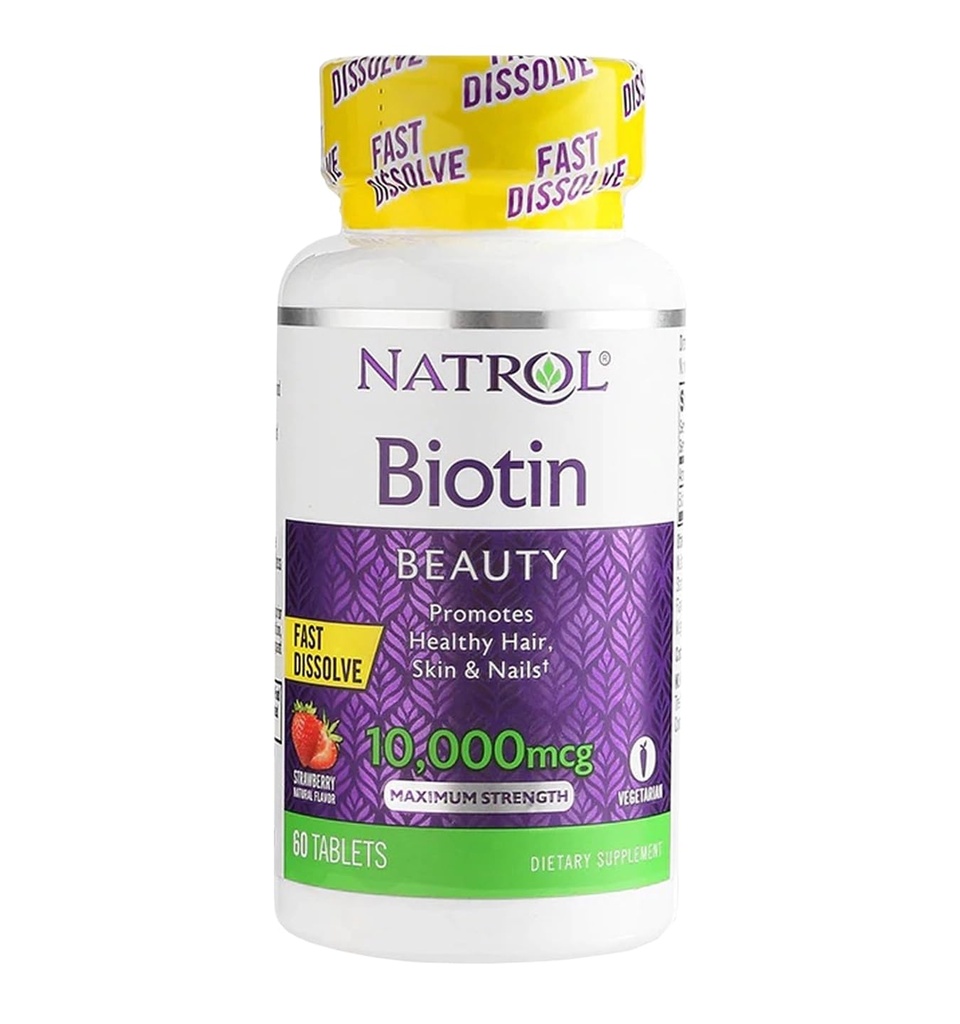 Biotin 10,000mcg Szybko rozpuszczony, 60 liczenie (opakowanie po 4)